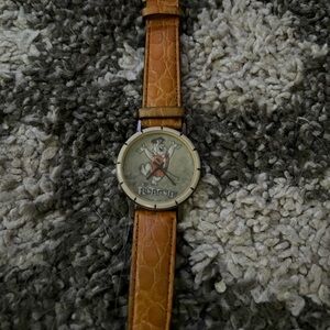 Vintage Flintstones Watch with Brown Leather Strap